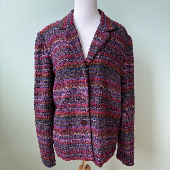 Requirements Multicolor Striped Crochet Art Deco Wmn’s Jacket Blazer Sz 16 - Picture 1 of 8